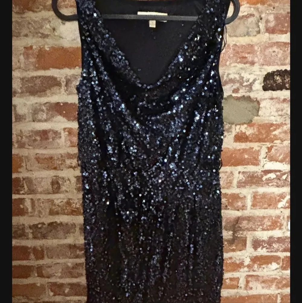 Aidan Mattox Midnight Sequin Mini Dress 6 Norstrom Missing Satin Belt - Picture 2 of 3